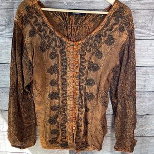 Simi Cotton Acid Washed Boho Top Sz M